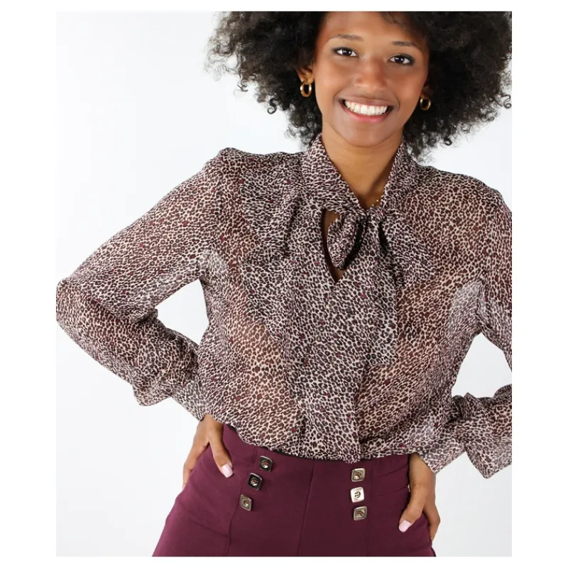 BLUSA ANIMALIER CON FIOCCO HOZONE- Camicie E Bluse