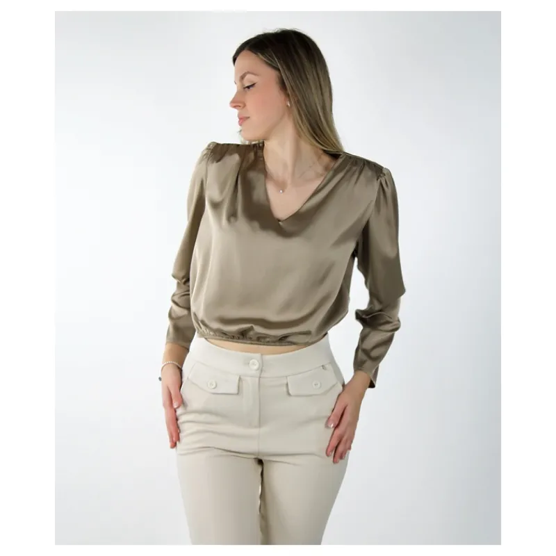 BLUSA CROPPED CON SCOLLO A V HOZONE- Camicie E Bluse