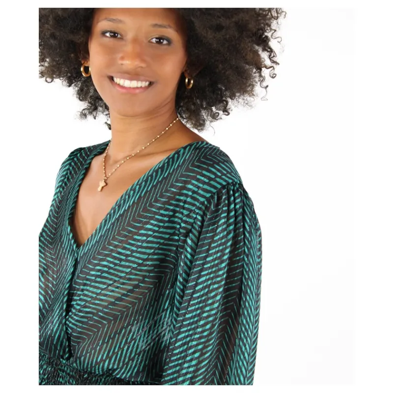 BLUSA CROPPED FANTASIA RIGATA HOZONE- Camicie E Bluse