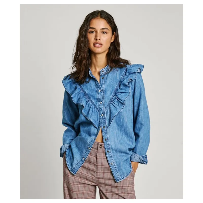 CAMICIA IN DENIM CON VOLANT PEPE JEANS- Camicie E Bluse