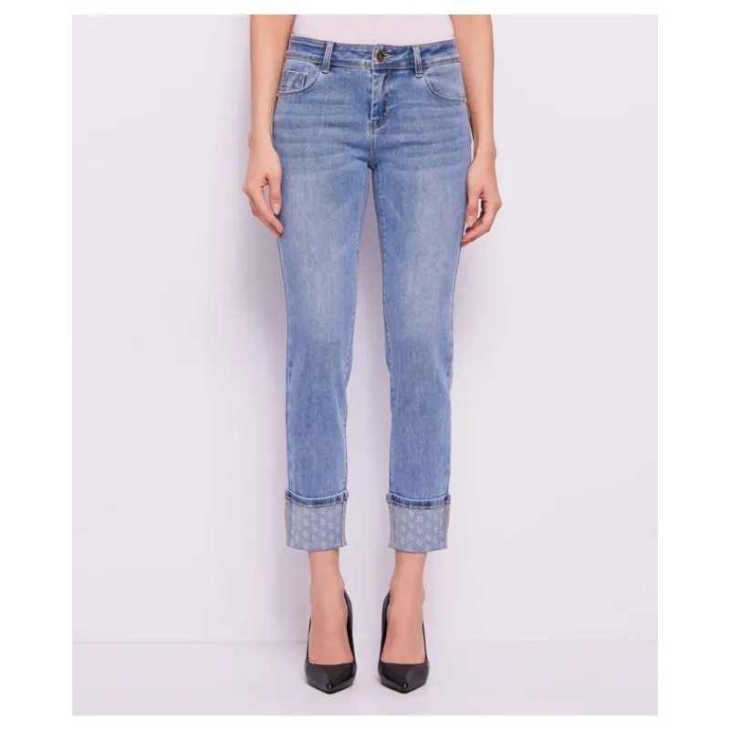 JEANS CON RISVOLTO CON STRASS GAUDI'- Jeans