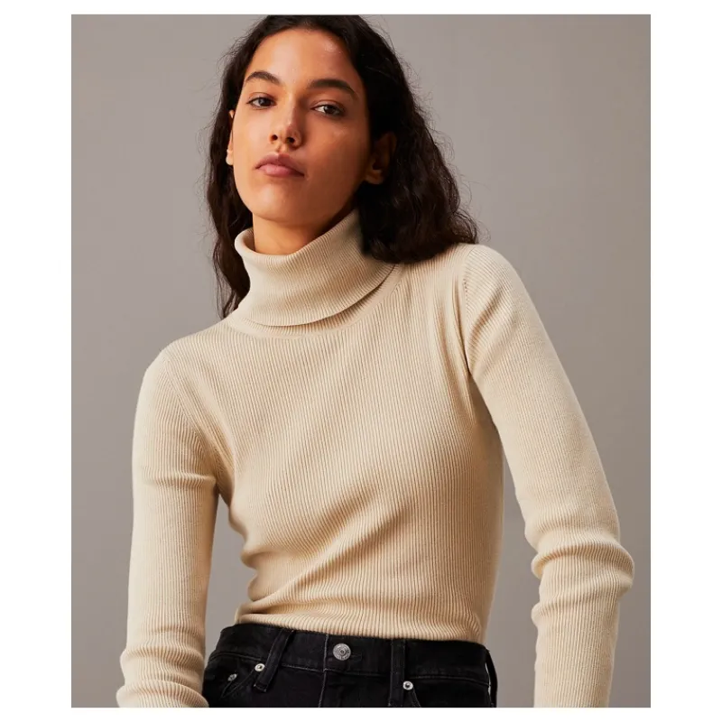 MAGLIONE A COLLO ALTO VESTIBILITÀ SLIM A COSTINE CALVIN KLEIN JEANS- Maglieria
