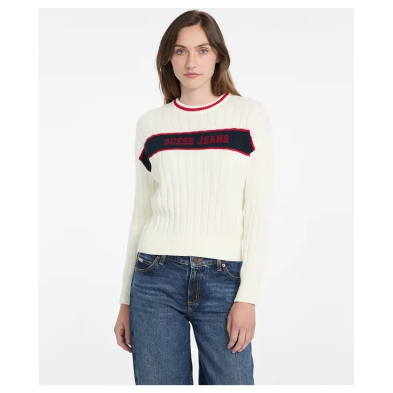 MAGLIONE GIROCOLLO A COSTINE GUESS- Maglieria