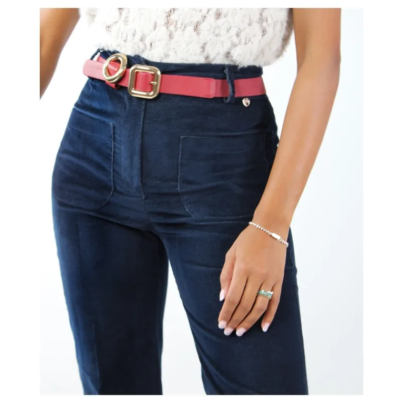 PANTALONE A ZAMPA IN VELLUTO CON TASCHE HOZONE- Pantaloni