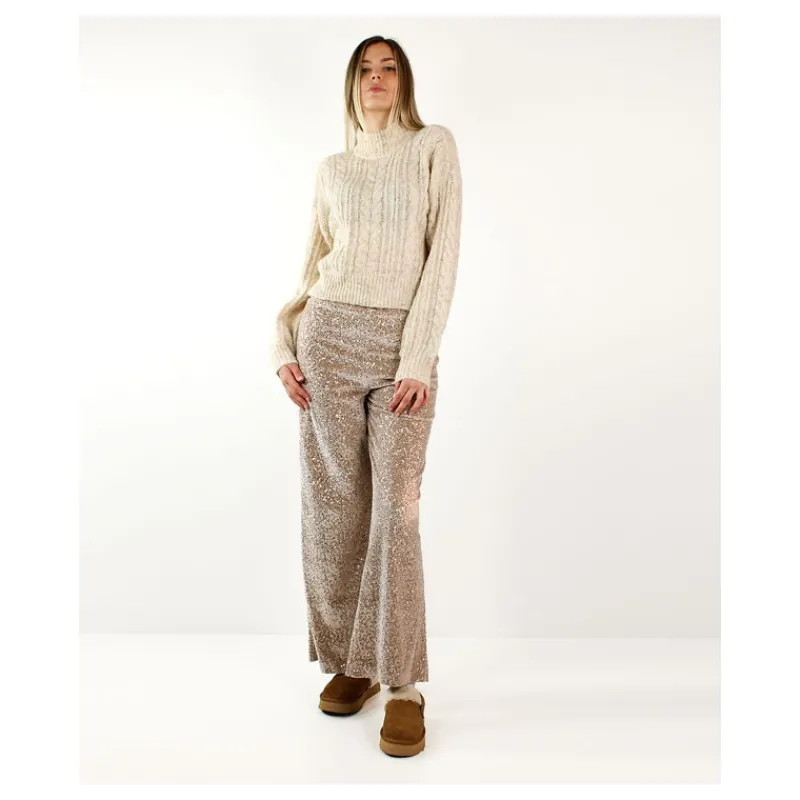 PANTALONE IN CINIGLIA CON PAILLETTES HOZONE- Pantaloni
