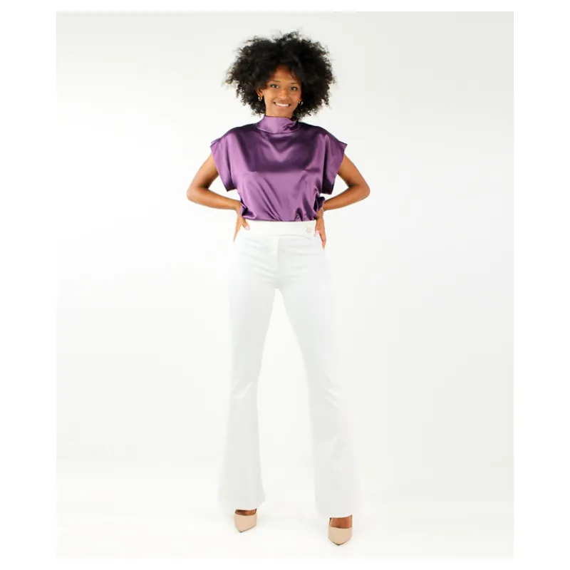 PANTALONE ZAMPA BOTTONE VITA HOZONE- Pantaloni