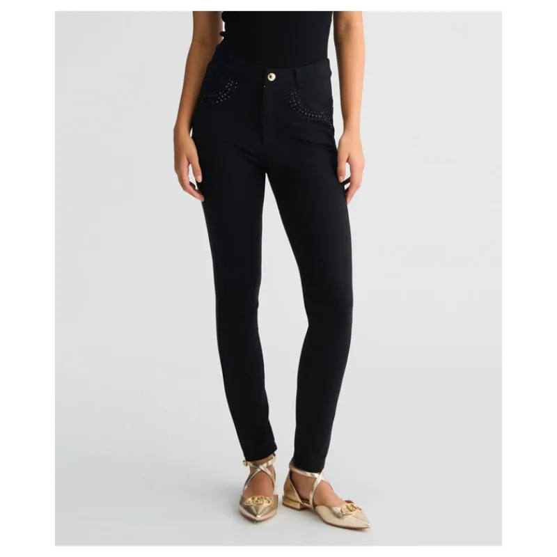 PANTALONI IN JERSEY CON STRASS LIU°JO- Pantaloni