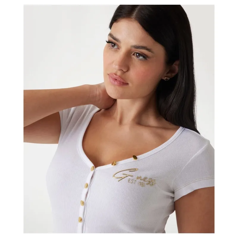 TOP SCOLLO A V CON BOTTONI GUESS- T-shirt & Top
