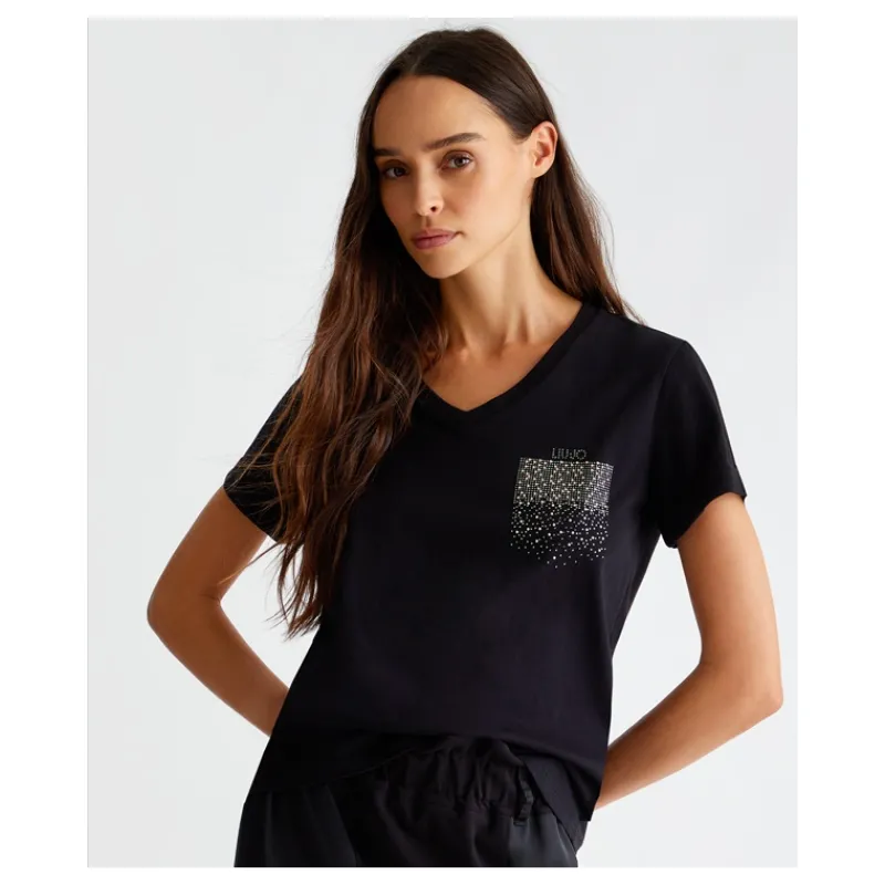 T-SHIRT CON LOGO E STRASS LIU°JO- T-shirt & Top