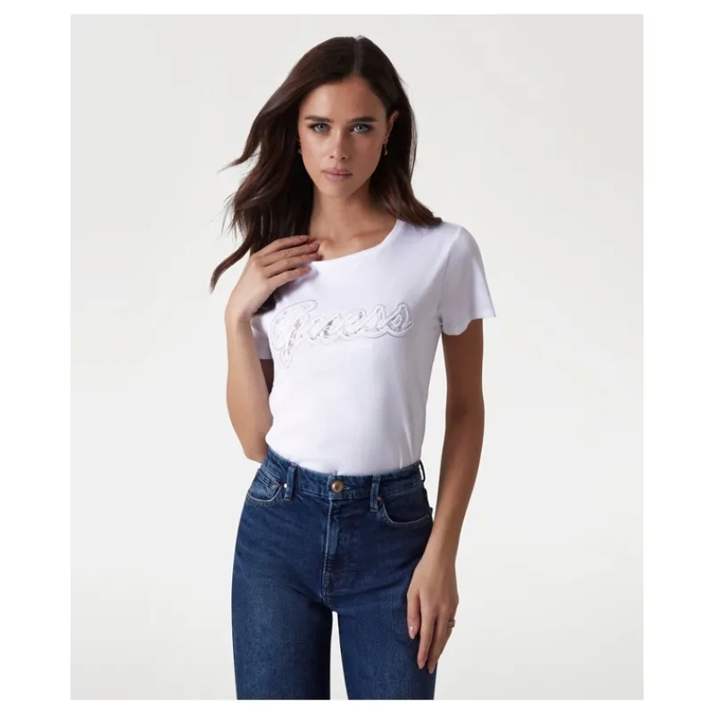 tshirt_con_logo_in_pizzo__3.webp T-SHIRT CON LOGO IN PIZZO GUESS- T-shirt & Top
