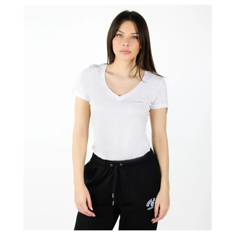 T-SHIRT CON SCOLLO A V E LOGO GUESS- T-shirt & Top