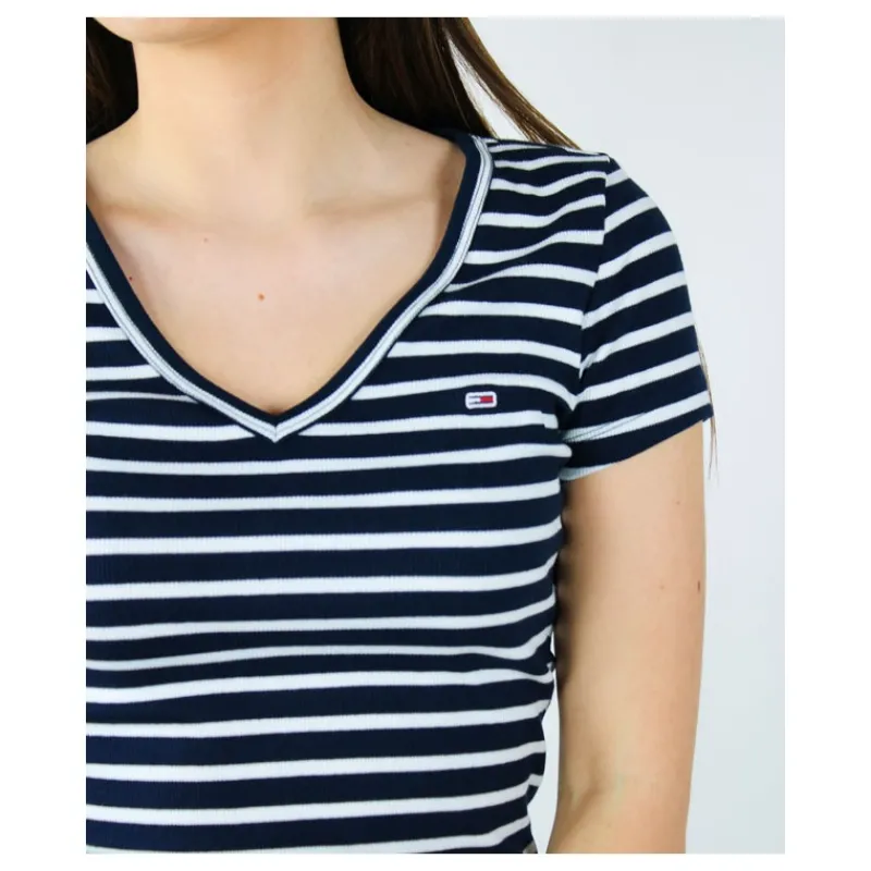 T-SHIRT ESSENTIAL SLIM FIT CON SCOLLO A V TOMMY JEANS- T-shirt & Top