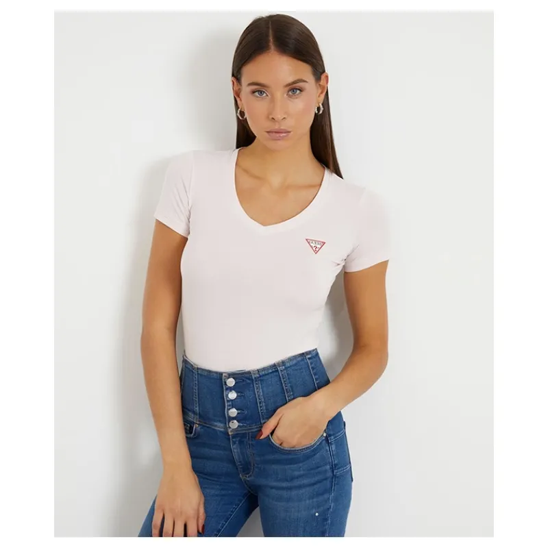 T-SHIRT SCOLLO A V LOGO PICCOLO GUESS- T-shirt & Top