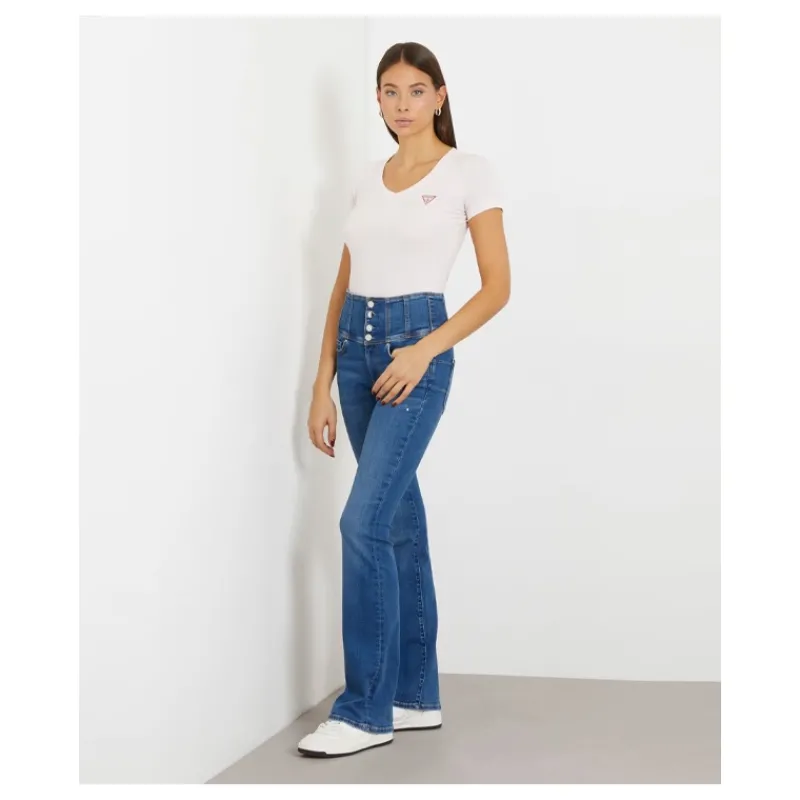 T-SHIRT SCOLLO A V LOGO PICCOLO GUESS- T-shirt & Top