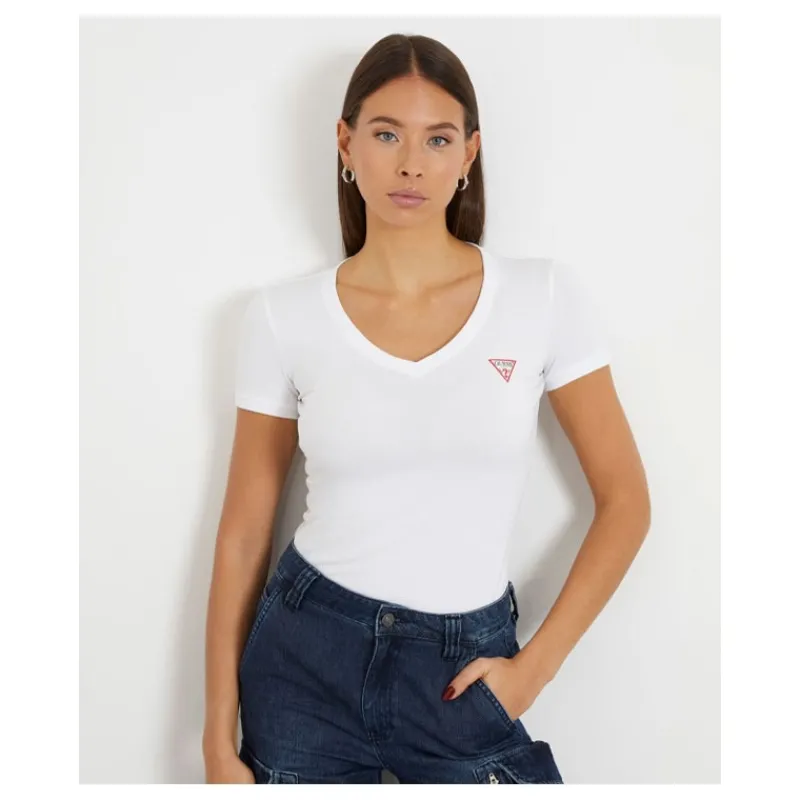 tshirt_scollo_a_v_logo_pi_4.webp T-SHIRT SCOLLO A V LOGO PICCOLO GUESS- T-shirt & Top