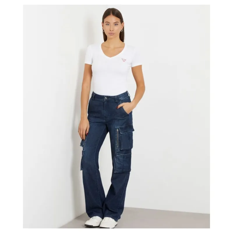 tshirt_scollo_a_v_logo_pi_5.webp T-SHIRT SCOLLO A V LOGO PICCOLO GUESS- T-shirt & Top