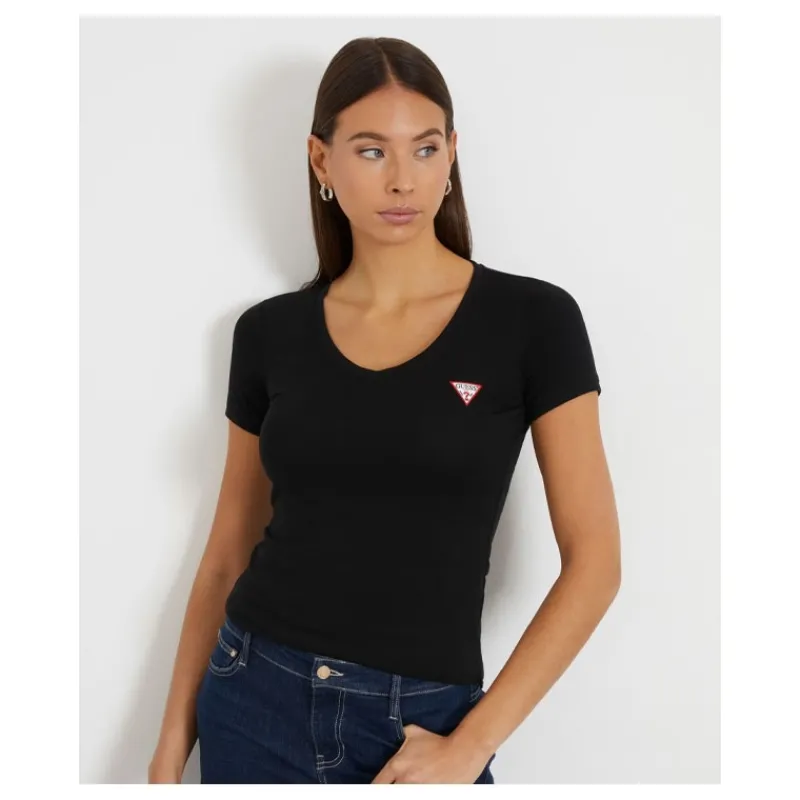tshirt_scollo_a_v_logo_pi_8.webp T-SHIRT SCOLLO A V LOGO PICCOLO GUESS- T-shirt & Top