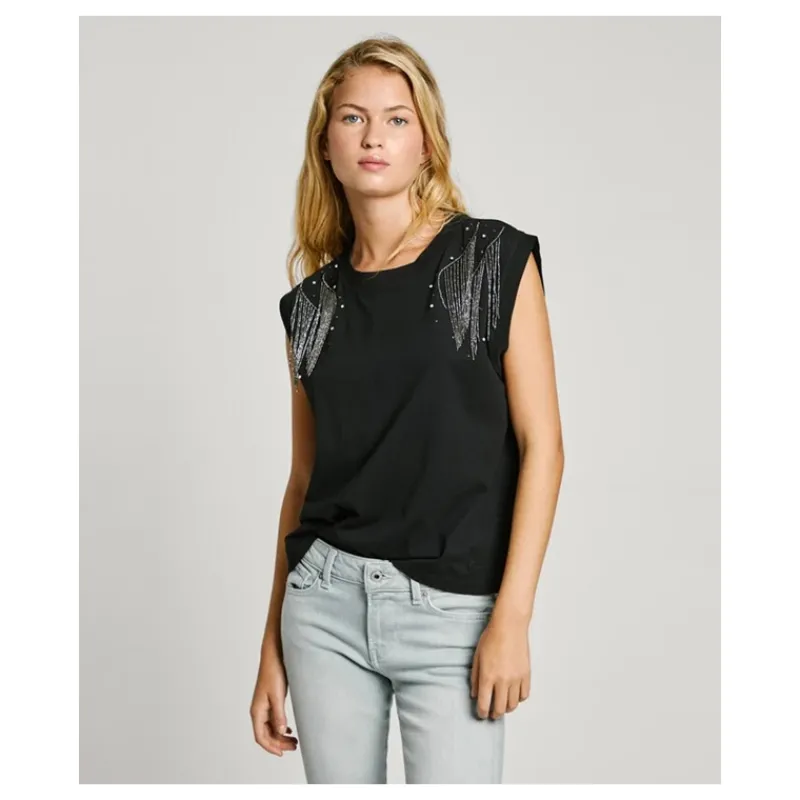 T-SHIRT SMANICATA CON STRASS PEPE JEANS- T-shirt & Top