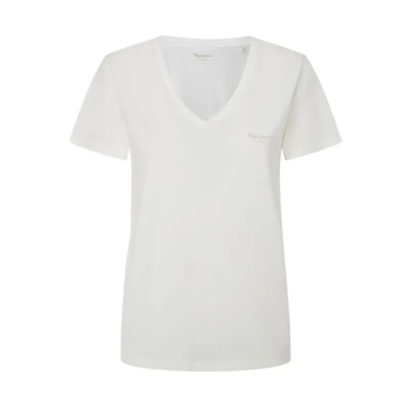 T-SHIRT TINTA UNITA CON SCOLLO A V PEPE JEANS- T-shirt & Top